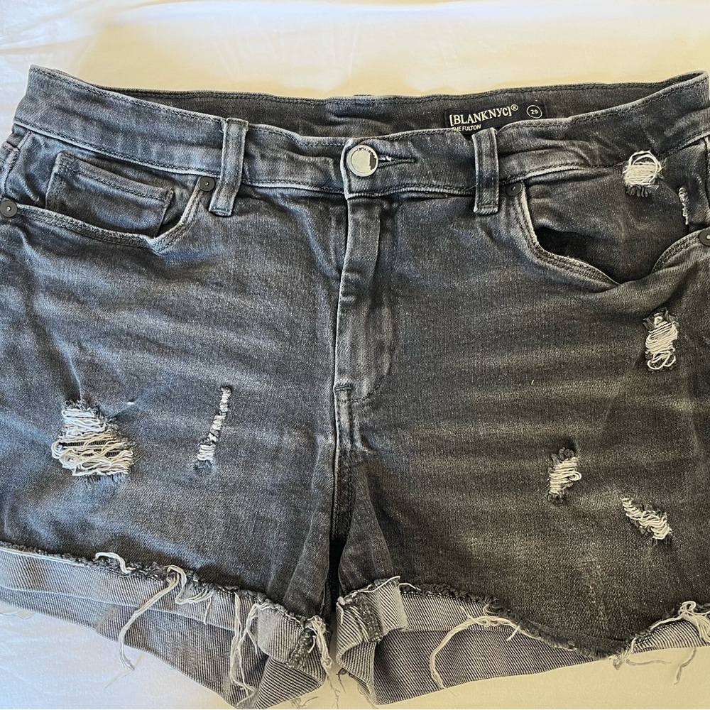 Blank NYC Distressed Black Denim Shorts 29